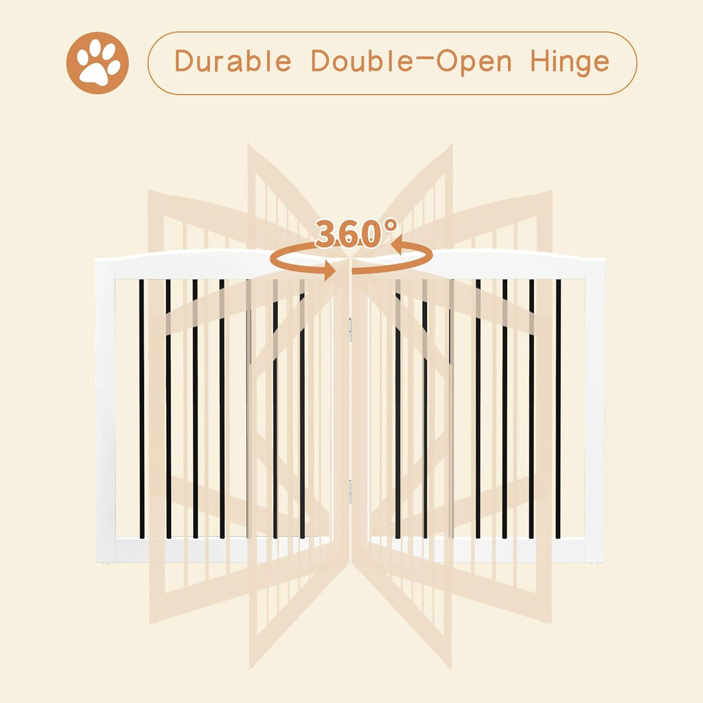 Freestanding Pet Gate for Dogs, Foldable Wooden Dog Gate for House, Indoor Dog Gate for Stair, Doorway, Gates for Dogs Indoor, 80 Inch Wide, 4 Panels 24",White