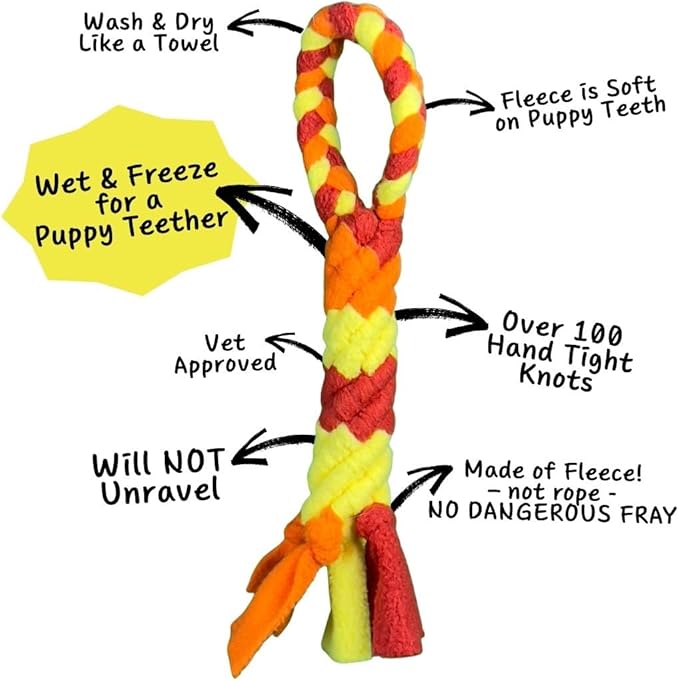 Chelsy's Toys 3-in-1 Enrichment Tube for Puppies - Tug Toy, Treat Dispenser & Snuffle Ball | Tug of War | Interactive Puppy Treat Puzzle for Small Dogs & Pup's| Wet/Freeze Teether(Orange)