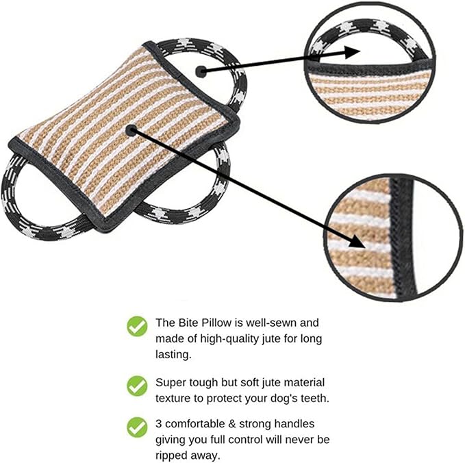 Dog Bite Pillow, Tug War Toy Biting Pad, Jute Tear Resist Interactive Play Dog Bite Tug Toy for Small Medium Large Dogs (Black)