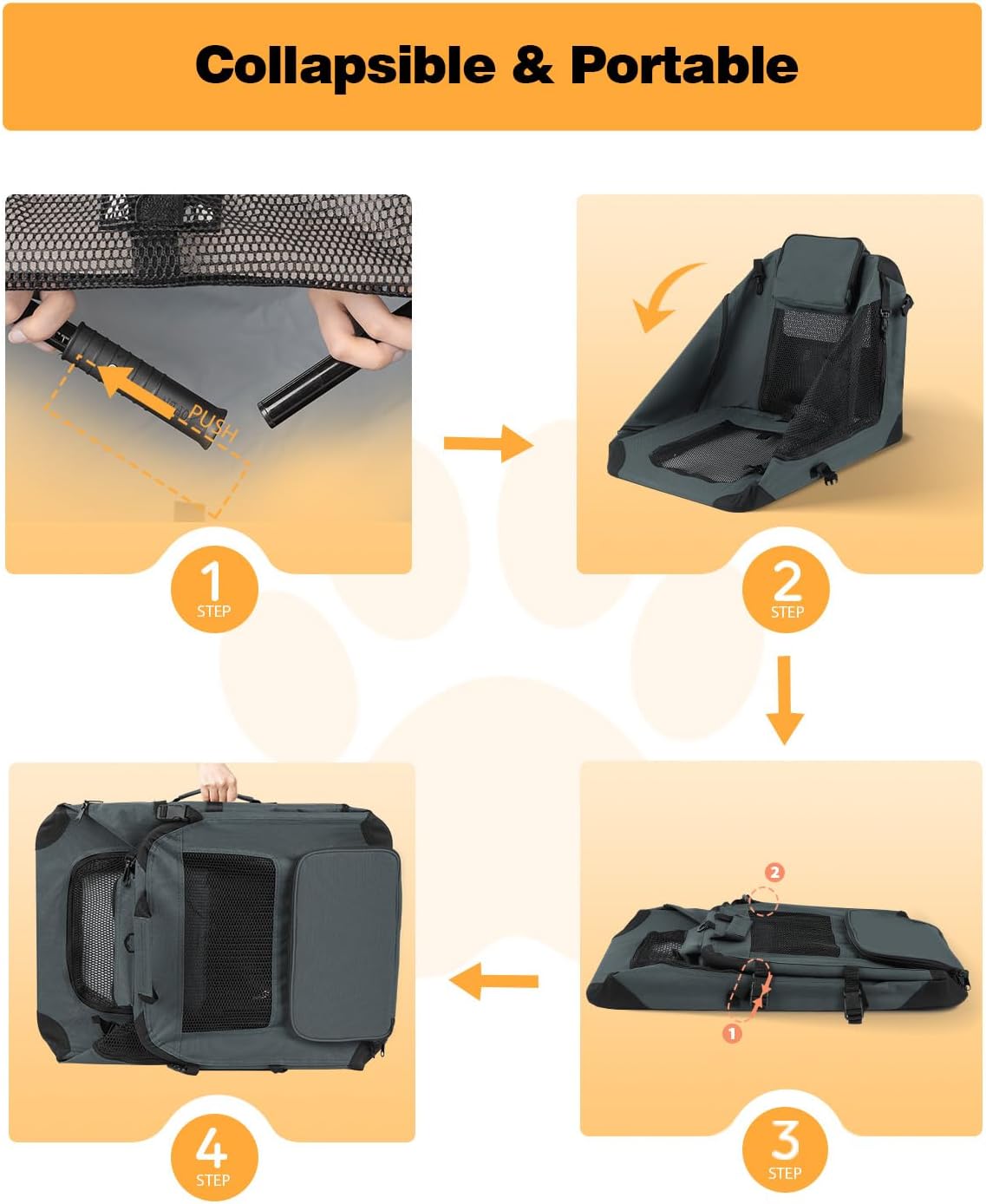 Extra Large Dog Crate with 2 Foldable Bowl, 36 Inch Collapsible Travel Dog Crate Kennel with Soft Blanket for Medium Dogs,Indoor & Outdoor (36" L x 25" W x 25" H, Grey)