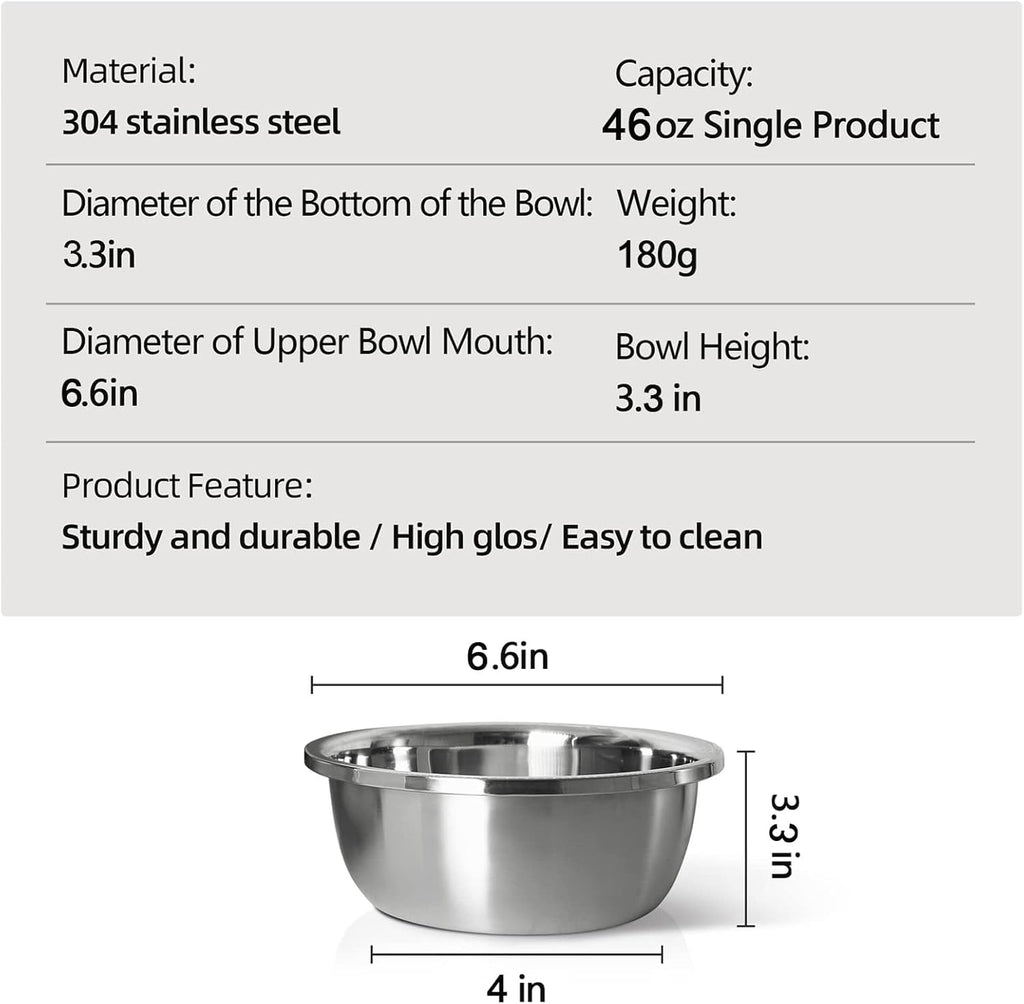Stainless Steel Large Dog Food Bowl, 46 oz (7cup) Large Capacity Dog Water Bowl, Heavy Duty, BPA-Free for Medium and Small Dogs (2 pcs)