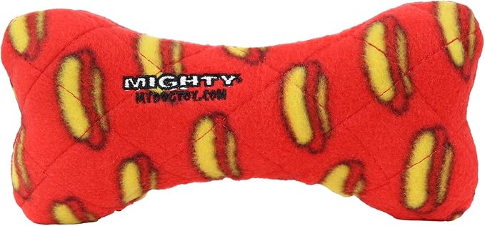MIGHTY- NO Stuff Bone– Squeaky Plastic Core. 2-in-1 Toy. Made Durable, Strong & Tough. Interactive Play Dog Toy (Tug, Toss & Fetch). It Floats. (Red, Medium 2 Pack)