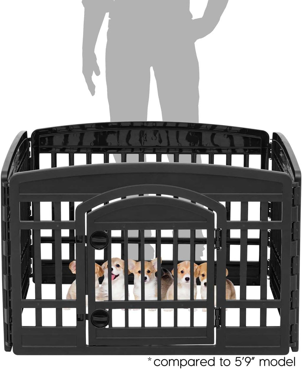 IRIS USA 24" 4-Panel Dog Playpen with Door, 35 x 35 x 24, Puppy Playpen, Dog Play Pen Indoors, Pet Fence, Puppies/Small Dogs, Black