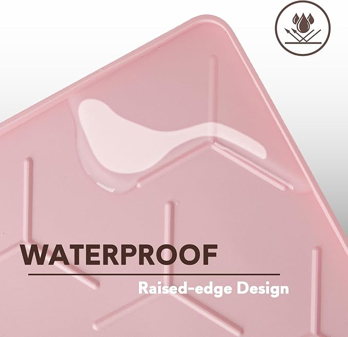 Silicone Cat Litter Trapping Mat, Large Waterproof 34" X 22" Cat Litter Box Mat, Easy to Clean, Pink