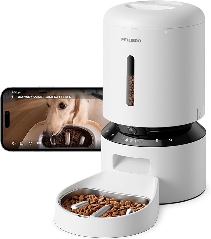 PETLIBRO Automatic Cat Feeder with Camera, Auto Pet Food Dispenser Slow Feeder Dog Bowl 1080P HD Video with Night Vision 5G WiFi Pet Feeder with 2-Way Audio, Stainless Steel Slow Food Tray