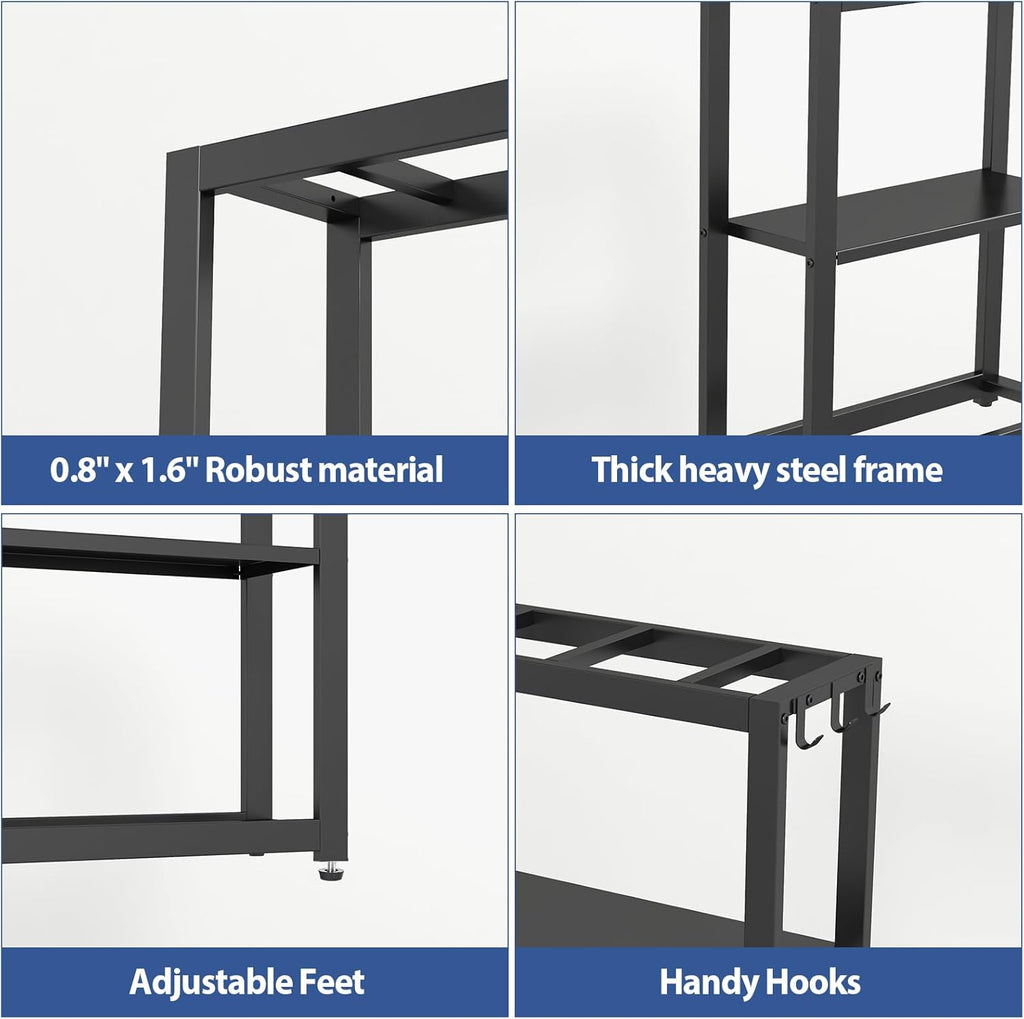10-20 Gallon Fish Tank Stand with Storage Shelf, Aquarium Stand Measuring 24.8" W x 9.5" D x 30.1" H with Hooks,Heavy Duty Metal Turtle Reptile Tank Stand, Easy Assemble