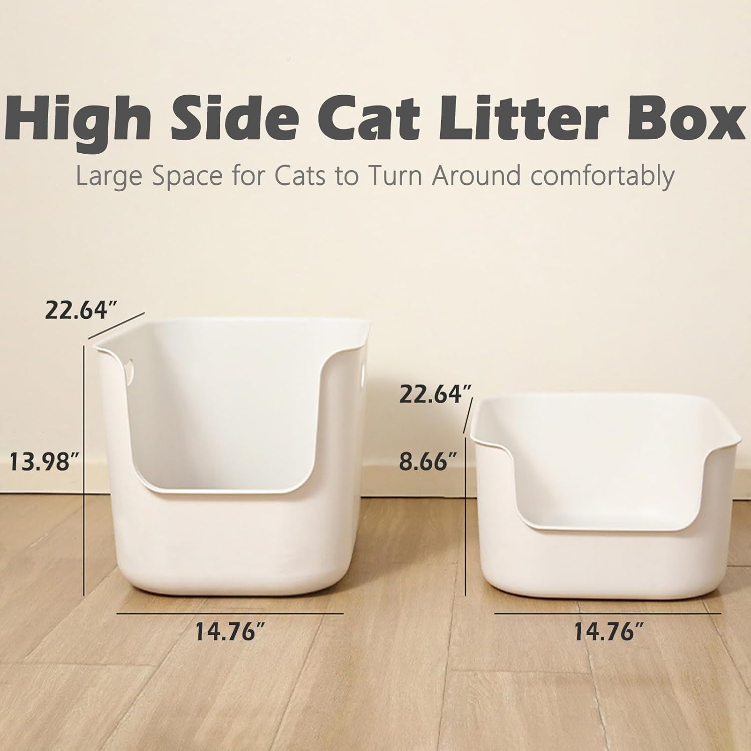SpaceTime Extra Large Litter Box with High Sides,22.64"×14.76"×8.66" XL Multi Cat Litter Pan for Kitty,Cat Boxes for Indoor Cats,Jumbo Litter Boxes for Big Cats,Anti-Splashing,Easy to Clean
