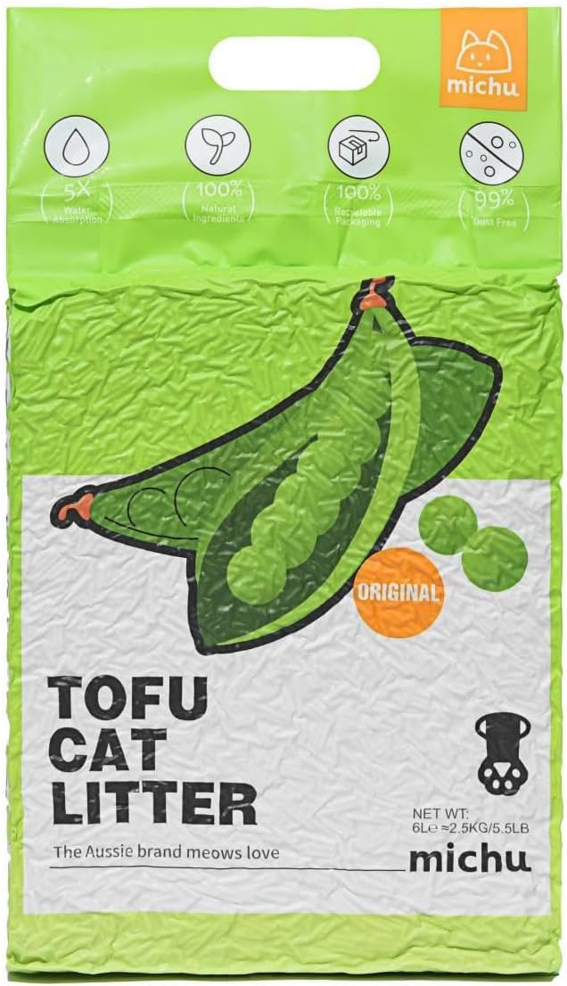 Tofu Cat Litter Natural Clumping Tofu Cat Litter, Fast Clumping and Easily Scoop-able 5.5lb/88oz 5 Scents - Original, 8 Pack