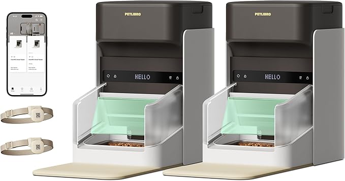 PETLIBRO RFID Multiple Cats Feeder 2 Packs, Tag Activated Exclusive Meals, 5G&2.4G Wi-Fi Auto Food Dispenser for Pets with Different Diets and Stop Food Stealing