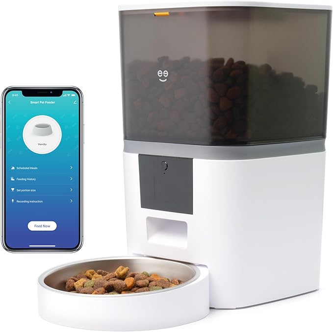 Geeni 6L Smart Pet Feeder - Automatic Cat and Dog Food Dispenser, WiFi Control, Voice Recorder, Battery Backup, Large Capacity, Portion Control - White