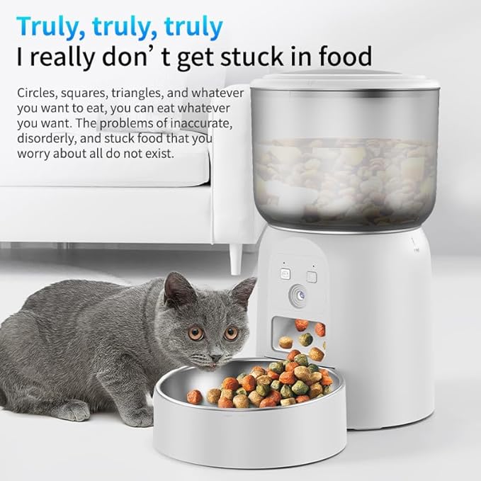 DAWEI Automatic Cat Feeders, 3L Timed Cat Dry Food Dispenser, Dual Power Supply, Programmable Portion Size, Auto Pet Feeder for Cats and Small Dogs