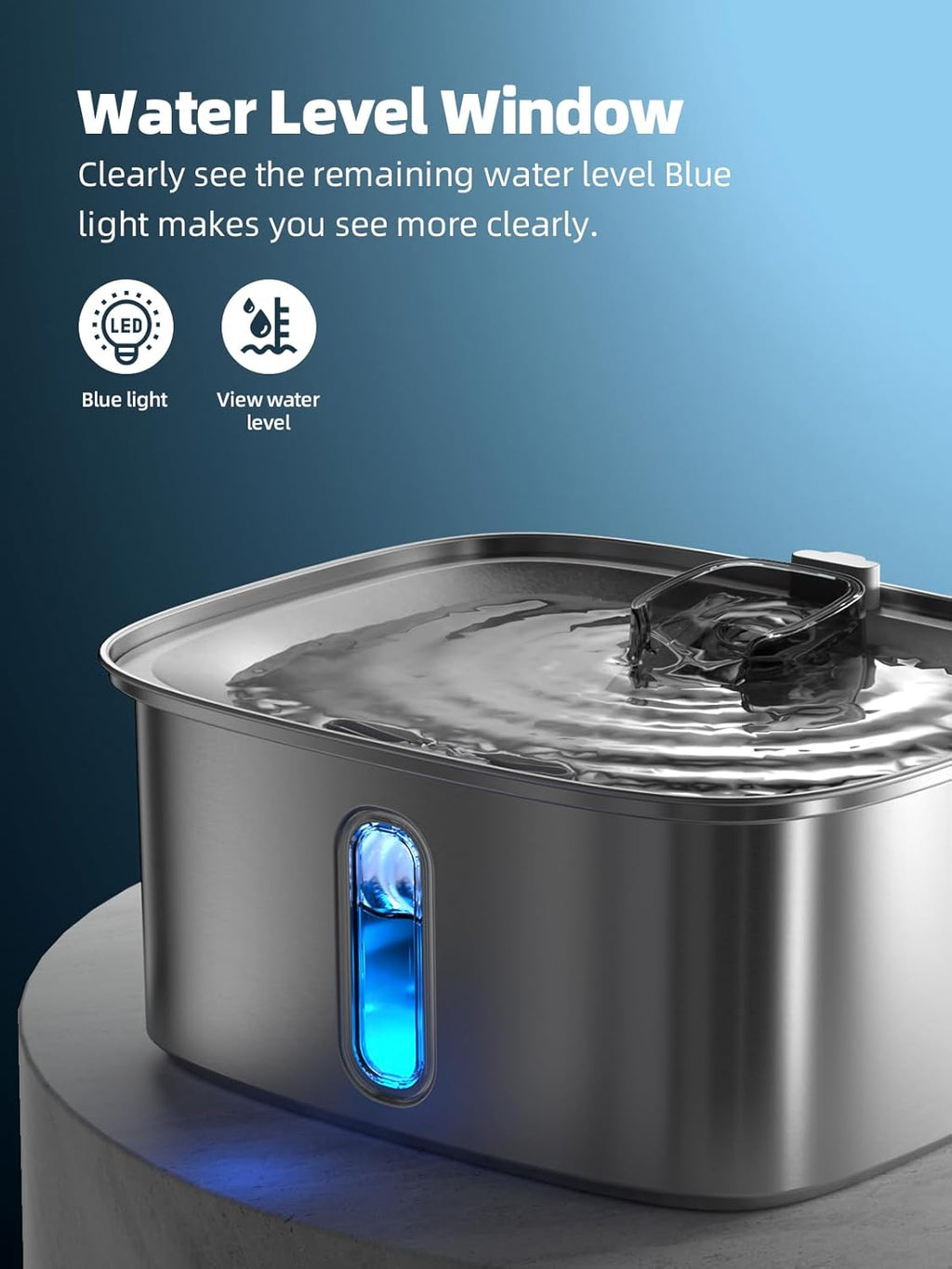 Dog Water Fountain for Large Dogs, 9L/2.4Gal Stainless Steel Dog Fountain with Water Level Window & Filtration, Automatic Pet Water Bowl Dispenser Indoor, Super Quiet for Multi-Pet