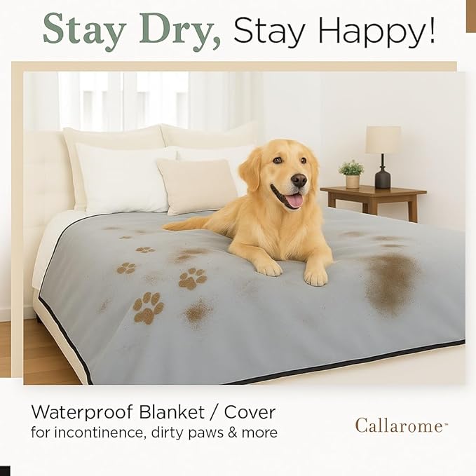 Waterproof Dog Blanket - Multipurpose Lekproof Blanket for Pets or Adults - Furniture Protector for Bed, Couch, Water Proof & Stain Resistant Easy to Clean Throw Blanket, Reversible Grey 50"x60"