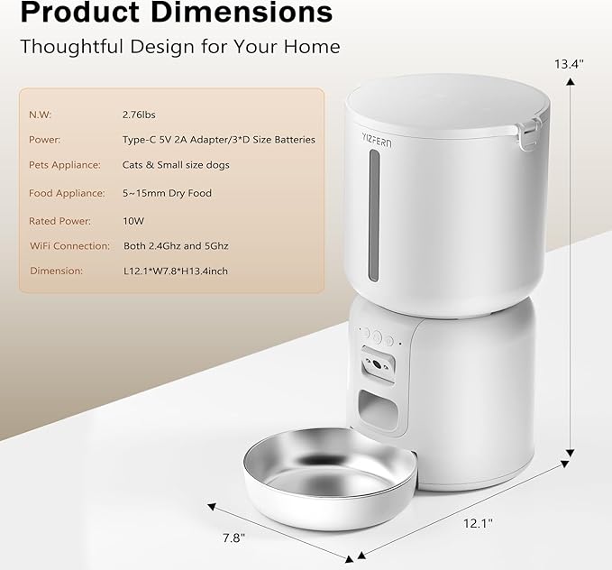 Automatic Cat Feeder with Camera, 4L Automatic Pet Feeder, Dual Power Supply, Smart Cat Food Dispenser with 2MP Night Vision & Two-Way Audio for Cats and Small Dogs, White
