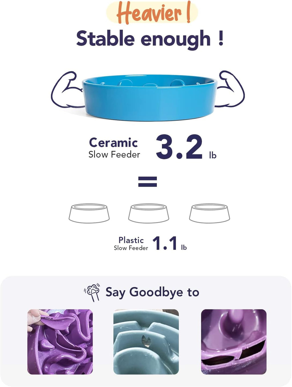 LE TAUCI Ceramic Slow Feeder Dog Bowls for Small and Medium Breed, 1.5 Cups Elevated Dog Bowl for Fast Eaters, Puzzle Bowl for Small Dogs and Cats, Vortex Blue