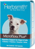 Herbsmith Microflora Plus – Dog Digestion Aid –Probiotics and Digestive Enzymes for Dogs – Prebiotic for Dogs – 120 Capsules