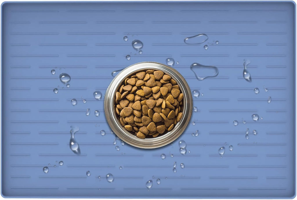 24" x 16" Dog Food Mat, Silicone Pet Mats for Food and Water, Nonslip Pet Feeding Mats for Floors, Dog Cat Bowl Mat with Raised Edges, Lake Blue