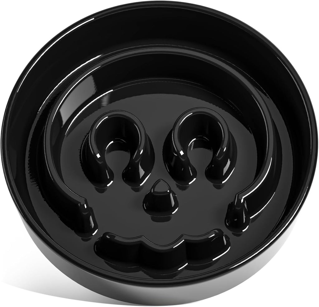 LE TAUCI Slow Feeder Dog Bowls Ceramic,3 Cups Slow Feeding Dog Bowl Medium Large Breed, Pet Bowl for Fast Eaters, Puzzle Pet Dishes,Skull Black
