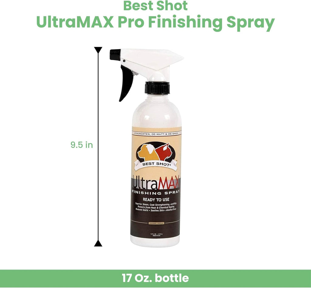 Best Shot UltraMAX Pro Finishing Spray, Ideal Detangler Spray for Pets, Hydrating and Soothing Pet Grooming Spray, for Dogs and Cats, 17 Oz.
