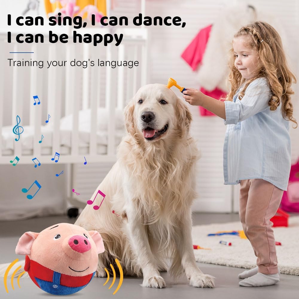 Upgrade Active Moving Pet Plush Toy, Squeaky Interactive Dog Ball for Boredom, Bouncing Plush Toy, Pig Sound Electronic Pet Toy (Lion)