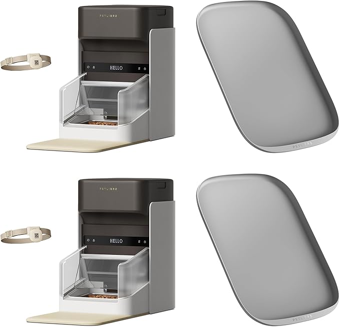 Bundle of PETLIBRO Upgraded RFID Automatic Cat Feeder, 2 Packs 5G Wi-Fi Automatic Pet Feeder, 3L Auto Cat Feeder App Control with Light Collar Tag + 2 Packs Safety Silicone Dog Food Mat