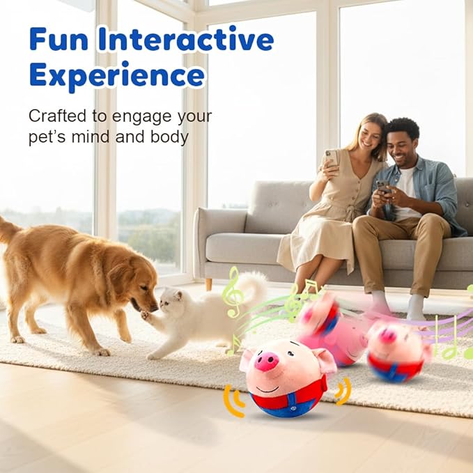 Interactive Dog Toys, 2026 New Active Moving Squeaky Dog Ball with Talking Sound, Rechargeable Washable Plush Toy (Red Pig)
