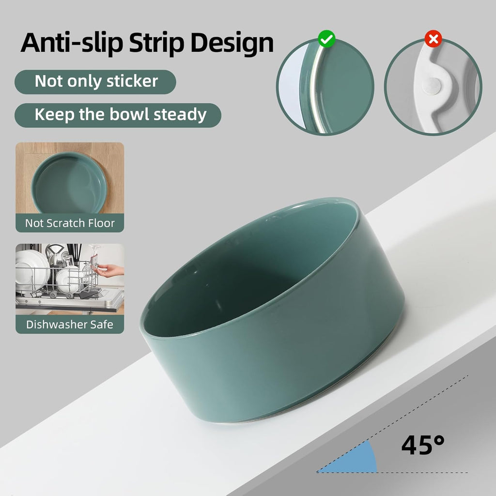 Ceramic Elevated Dog Bowls, Food and Water Bowls for Dogs, Puppy, Raised Dog Dish, Pet Feeder(6inch, 2 x Dark Green + Stand)