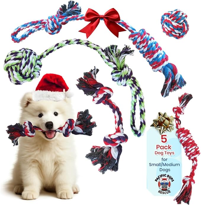 Pacific Pups Products Dog Rope Toys for Medium Dogs & Small Dogs 5 Pack - Puppy Teething Toys and Small Dog Toys - 5 Puppy Chew Toys for Teething