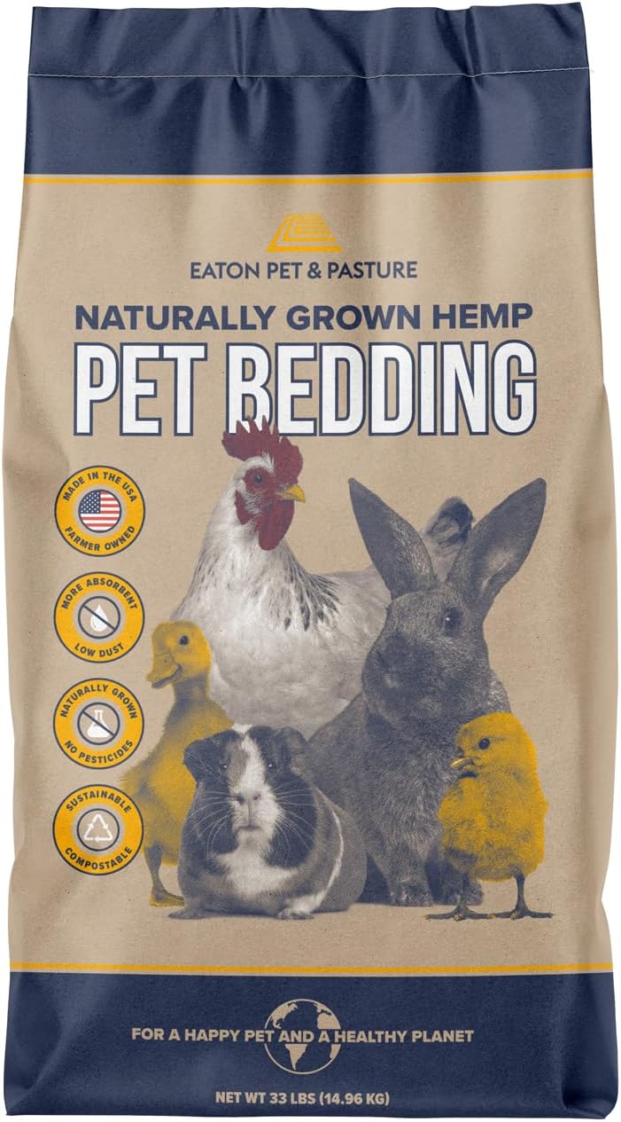 Naturally Grown Hemp Pet Bedding for Chickens, Nesting Boxes, Rabbits, Hamsters, Small Pets, Highly Absorbent, Hypoallergenic, Eco-Friendly, Farmer Owned 33LB