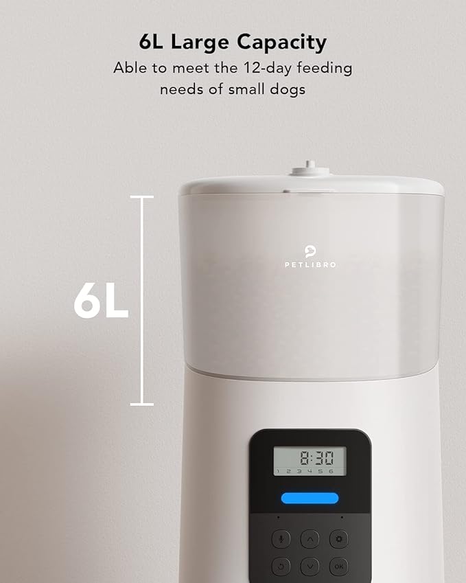 PETLIBRO Automatic Cat Feeder, 6L Auto Pet Cat Dry Food Dispenser with Clog-Free Design, Low Food LED Indication, 0-50 Portion Control for 1-6 Meals Daily, 10s Voice Recorder for Small & Medium Pets