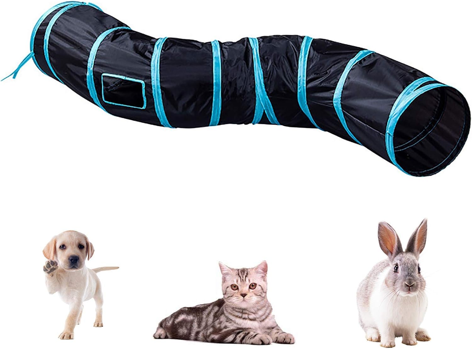 iCAGY Cat Tunnel for Indoor Cats Interactive, Rabbit Tunnel Toys, Pet Toys Play Tunnels for Cats Kittens Rabbits Puppies Crinkle Pop Up Black 47" Shape S