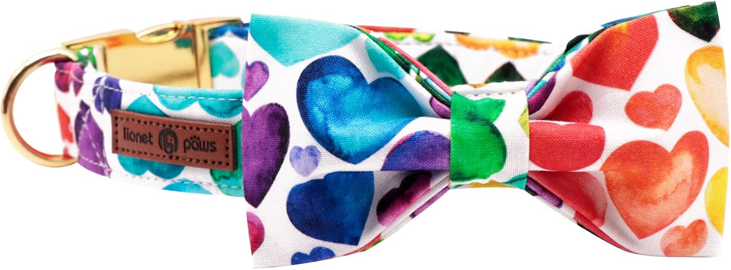 Lionet Paws Valentine's Day Dog Collar with Bowtie, Soft and Comfortable, Adjustable Collar for Large Dogs, Neck 16-24 inches