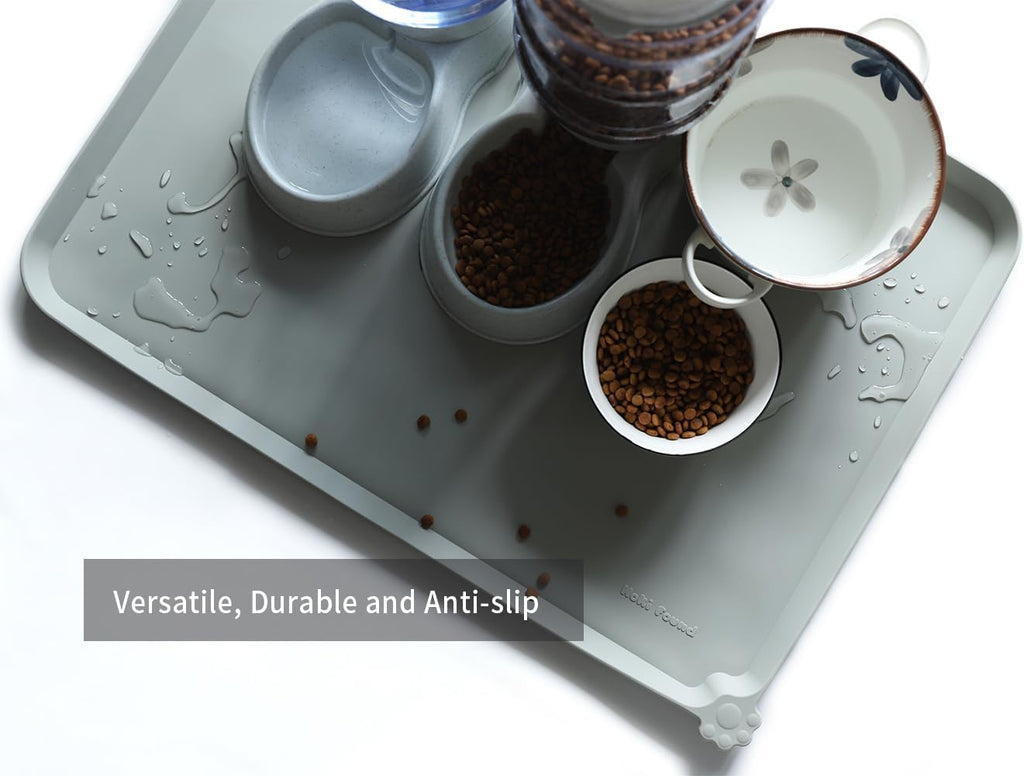 Hoki Found X-Large Silicone Pet Food Mats Tray - Non Slip Pet Dog Cat Bowl Mats Placemat - Dog Pet Cat Feeding Mat - Waterproof Dog Cat Food Mats -Pet Water Mats for Carpet -Battleship