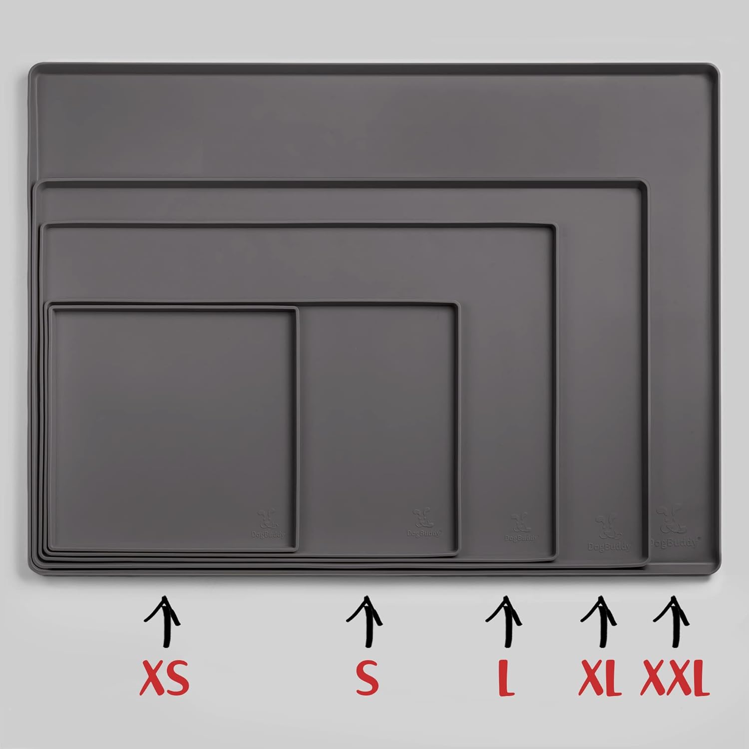 DogBuddy Dog Food Mat – Waterproof Dog Bowl Mat for Food and Water, Silicone Pet Feeding Mats For Floors, Non-Slip Placemat with High Edges For Dogs Bowls, Puppy Essentials (XS: 11" x 11", Shadow