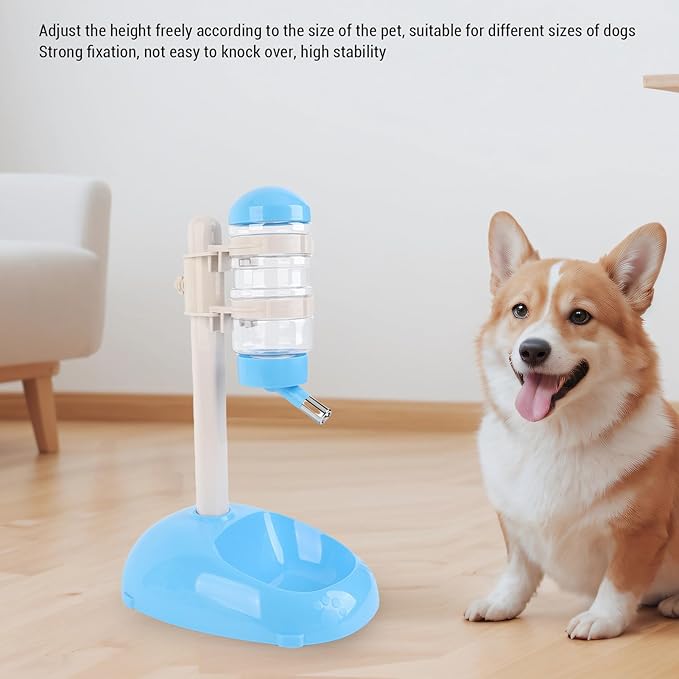 Pet Standing Water Dispenser, Height Adjustable Automatic Water Feeder Food Feeder Bowl, 500ml Dog Water Bottle Dispenser, Dog Cat Feeding Water Bowl Set (Blue)