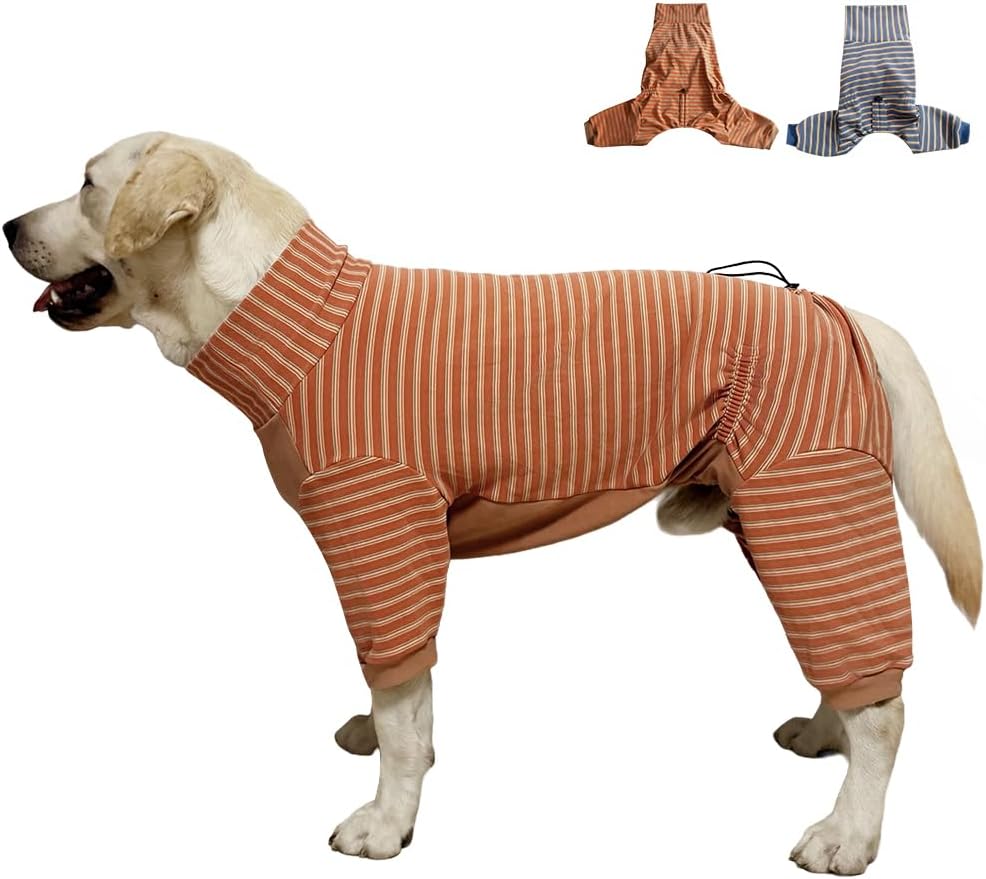 Dog Pyjamas PJS Sweater Clothes and Home Clothing Suitable for Small to Medium Breeds of Dogs, Dog Neutering Suits, Extra-Large Stretch Fabric, Four-Legged (Thickened Orange Stripes, XL)