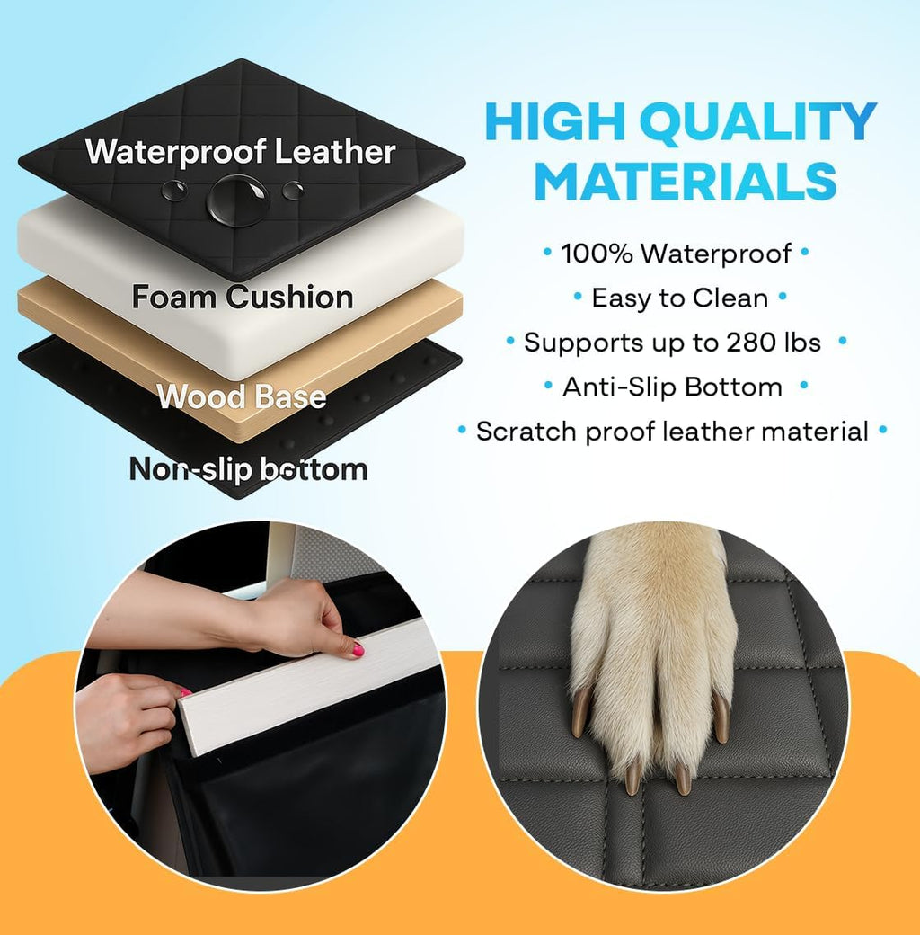 APetsPlanet Dog Car Seat Cover for Back Seat Hard Bottom - Waterproof Backseat Extender for Dogs - Pet Hammock Bed for Car, Truck, SUV with Mesh Window & Storage - Black Leather, with Door Covers