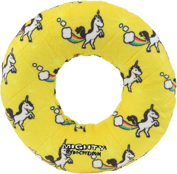 MIGHTY- NO Stuff Ring - Squeaky Plastic Core. 2-in-1 Toy. Made Durable, Strong & Tough. Interactive Play (Tug, Toss & Fetch). It Floats (Unicorn, Medium 2 Pack)