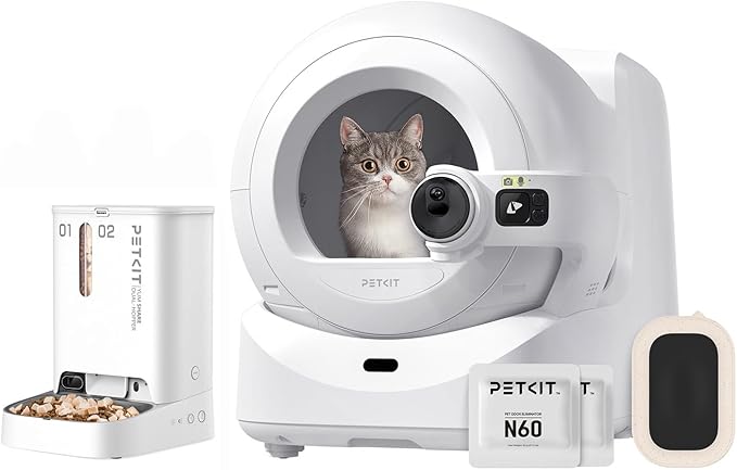 PETKIT PUROBOT Ultra Automatic Waste Packing Cat Litter Box+YUMSHARE Dual-Hopper Pet Feeder, AI-Powered Camera and 24hrs Free Livestream,App Control