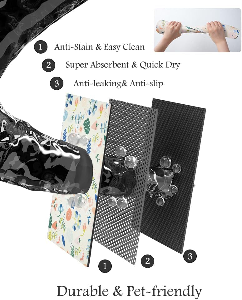 Pet Feeding Mat-Absorbent Dog Mat for Food and Water Bowl-No Stains Quick Dry Water Dispenser Mat-Dog Accessories Pet Supplies-Bowl for Messy Drinkers（LIGHTFLOWERS,12"x19"