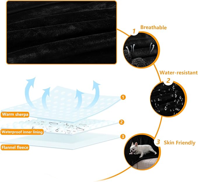 Waterproof Dog Blanket Reversible Pet Bed Cover Puppy Blankets Leakproof Sofa Couch Washable Cover Cat Fluffy Black Pet Blanket for Warm-S