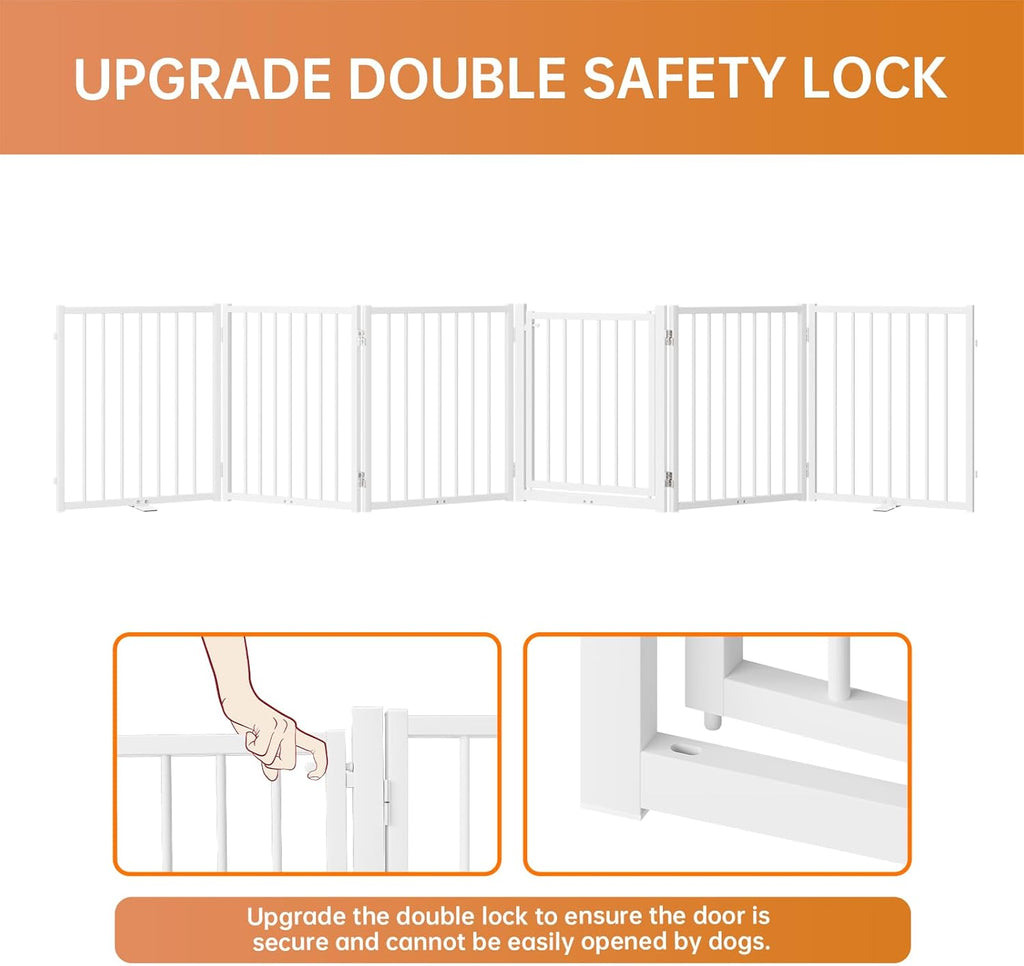 Full Metal Freestanding Dog Gate with Door, 24'' Height Foldable Pet Dog Fence for Indoor & Outdoor, 6 Panels Extra Wide Free Standing SmallDog Gates for Doorways,House,Stairs,Porch,Deck,Yard