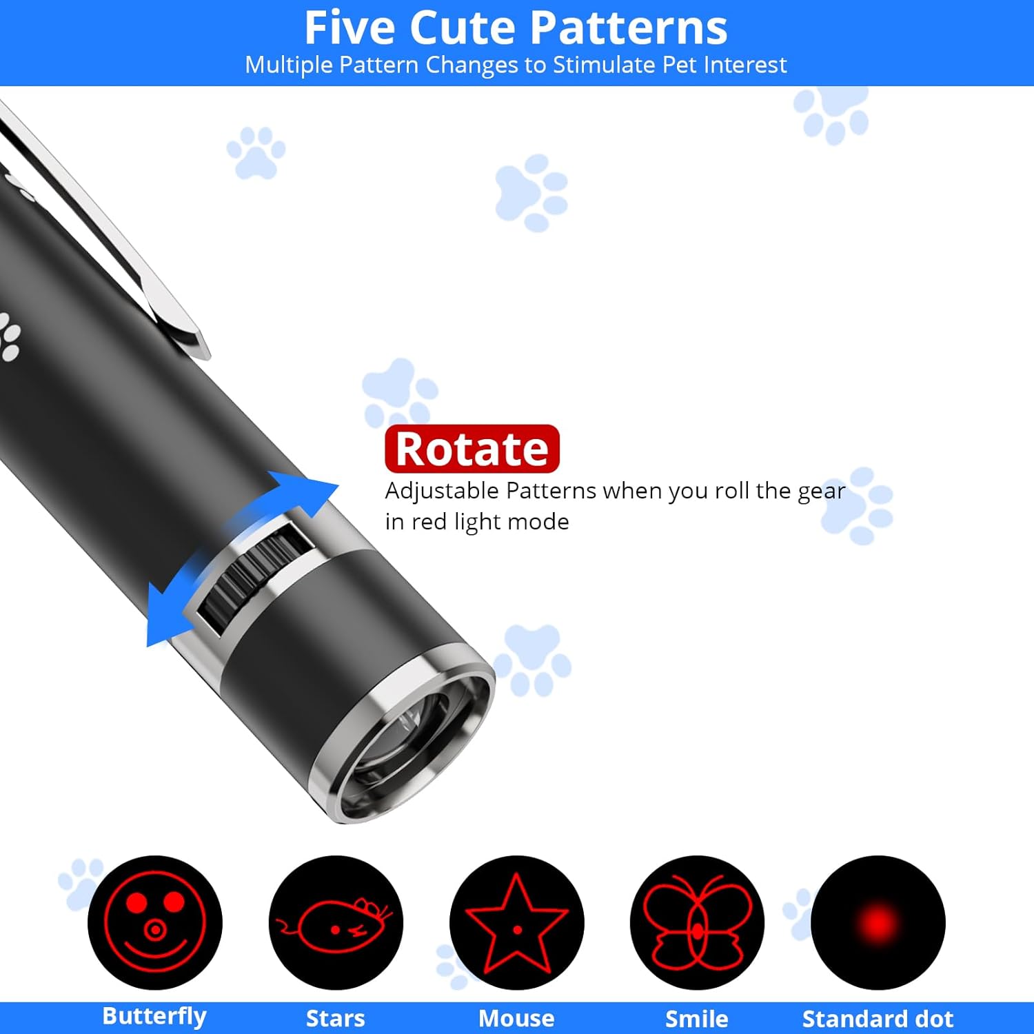 Cat Toys, 2 Pieces, USB Rechargeable Interactive Cat Mouse Toys, 3 Light Modes & 5 Adjustable Patterns, Portable Kitten Toy for Indoor Cats & Dogs, Training & Exercise Fun