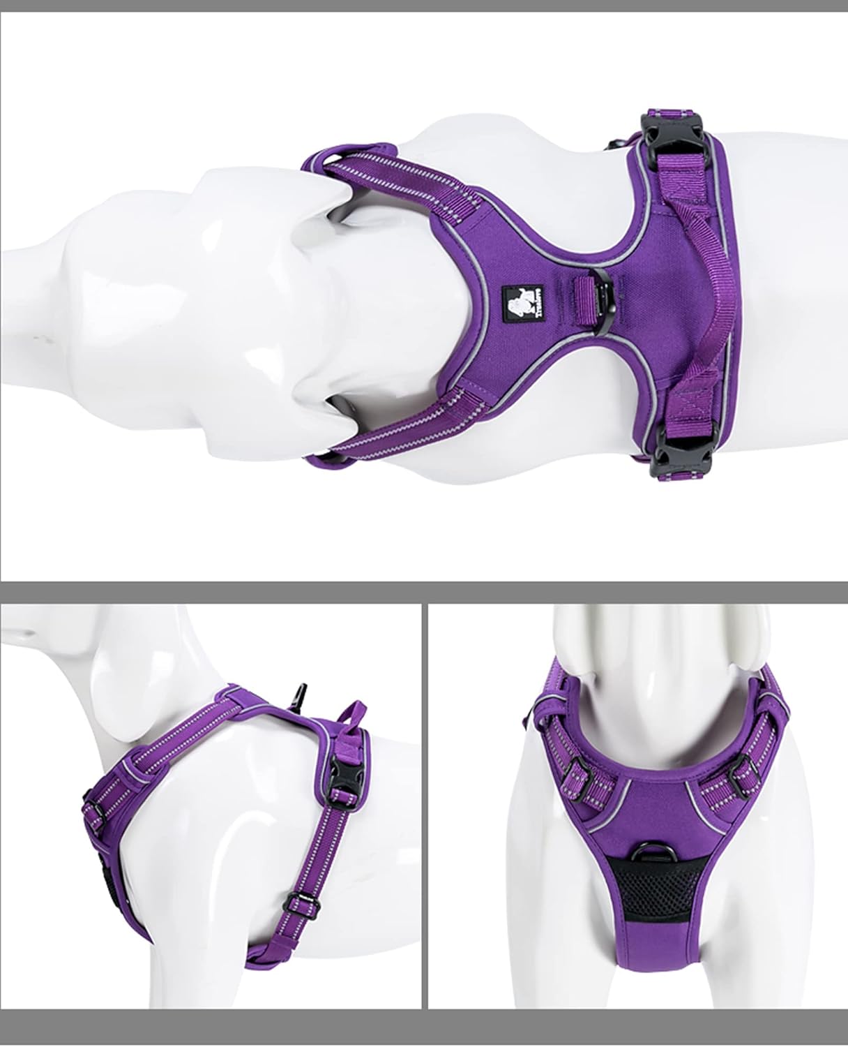 TRUE LOVE Truelove Adjustable No-Pull Dog Harness Reflective Pup Vest Harnesses Comfortable Control Brilliant Colors TLH5651(Purple,XL)