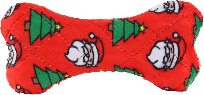 MIGHTY- NO Stuff Bone– Squeaky Plastic Core. 2-in-1 Toy. Made Durable, Strong & Tough. Interactive Play Dog Toy (Tug, Toss & Fetch). It Floats. (Christmas, Medium)