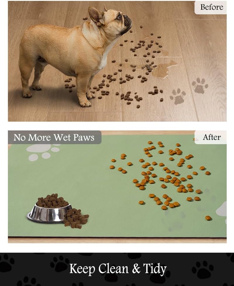 Pet Feeding Mat-Absorbent Dog Mat for Food and Water Bowl-No Stains Quick Dry Dog Water Dispenser Mat（Green,12"x19"