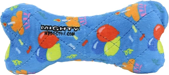 MIGHTY- NO Stuff Bone– Squeaky Plastic Core. 2-in-1 Toy. Made Durable, Strong & Tough. Interactive Play Dog Toy (Tug, Toss & Fetch). It Floats. (Celebration, Medium)