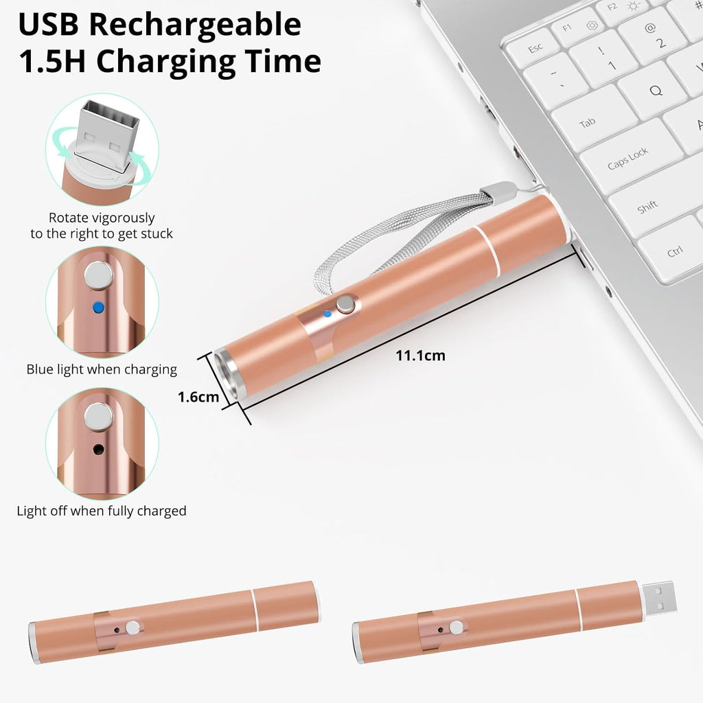 TBTeek Cat Toys for Indoor Cats, 2 Pieces, Rechargeable, 7 Adjustable Patterns, Interactive Kitten Pet Dog Red Dot Chase Light Toy for Cats Fun Playing Exercise(Rose Gold)