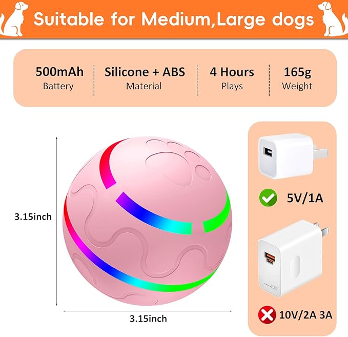 Smart Interactive Dog Ball, Interactive Dog Toys with Remote Control, Automatic Moving Pet Ball for Medium and Large Dogs, TPU Material, Rechargeable Vibrating Bouncing Pet Toy