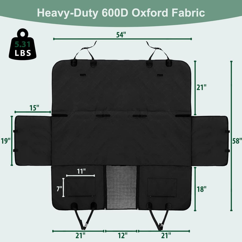 Dog Car Seat Cover for Back Seats 100% Waterproof with Metal Buckle Mesh Window Scratch Proof Heavy Duty Rear Backseat Protector Hammock for Pet, SUV Truck Vehicle Accessories, 54" x 58", Black